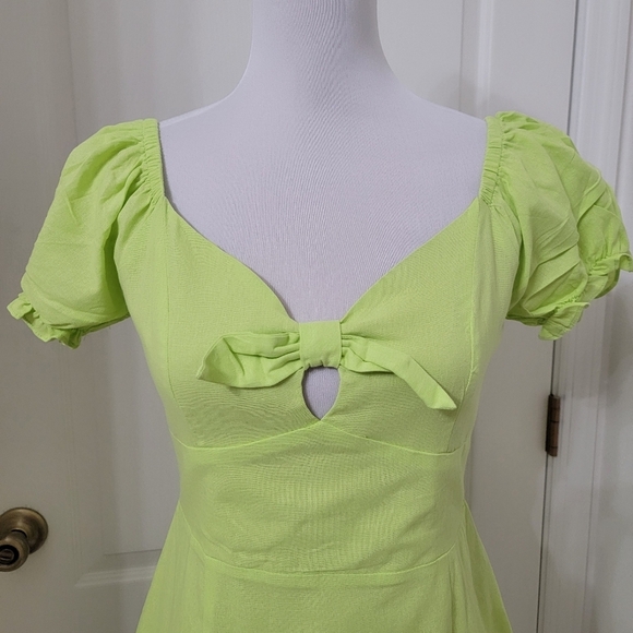 Collective the Label Size 6 Lime Green Puff Sleeve Tie Front Dress, NEW w/ Tag - Picture 2 of 16